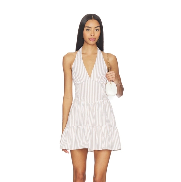 More To Come Dresses & Skirts - More To Come Revolve Davina Halter Neck Mini Dress In Nude Stripe New Size XS